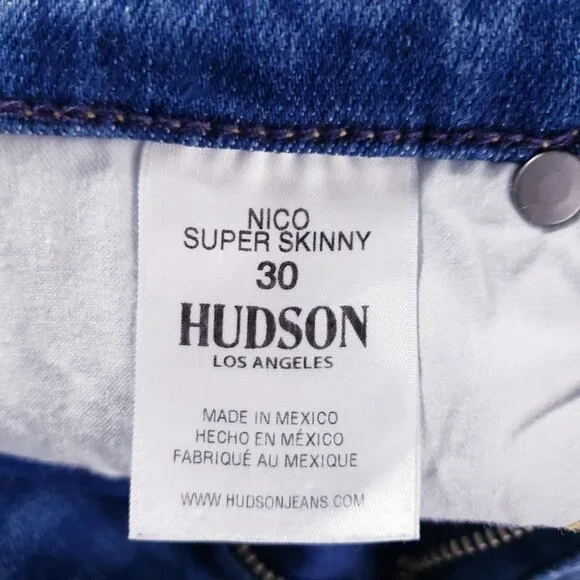 Hudson Nico Super Skinny Distressed High Rise Denim Blue Jeans Women's Size‎ 30 - Picture 8 of 10